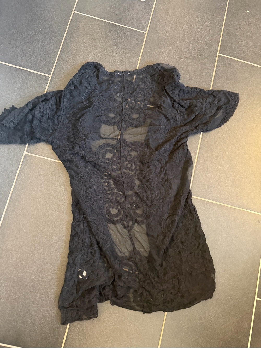 Blue Island black crochet kimono lace swim coverup small